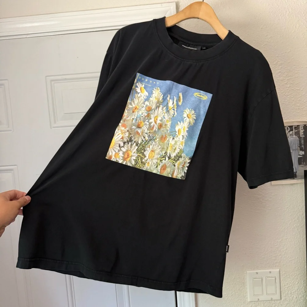 WASTED PARIS black cotton floral graphic crew neck short sleeve‎ tee t-shirt